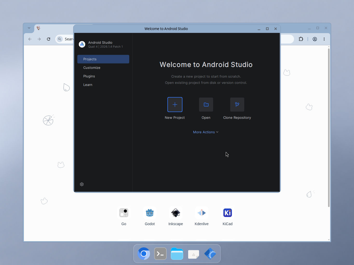 クラウド環境で起動したAndroid Studioの開始画面
