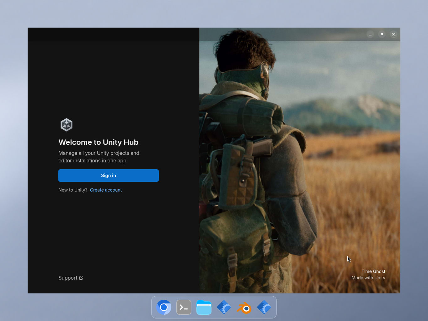 クラウドで起動したUnity Hubのサインイン画面